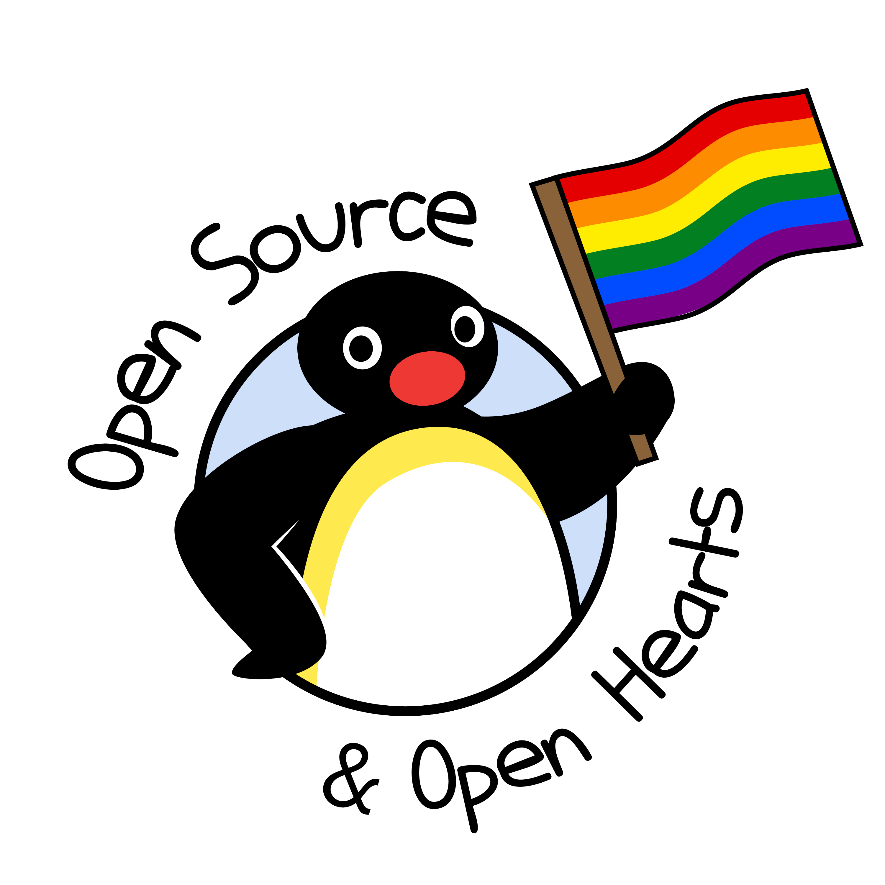 A penguin waving a pride flag